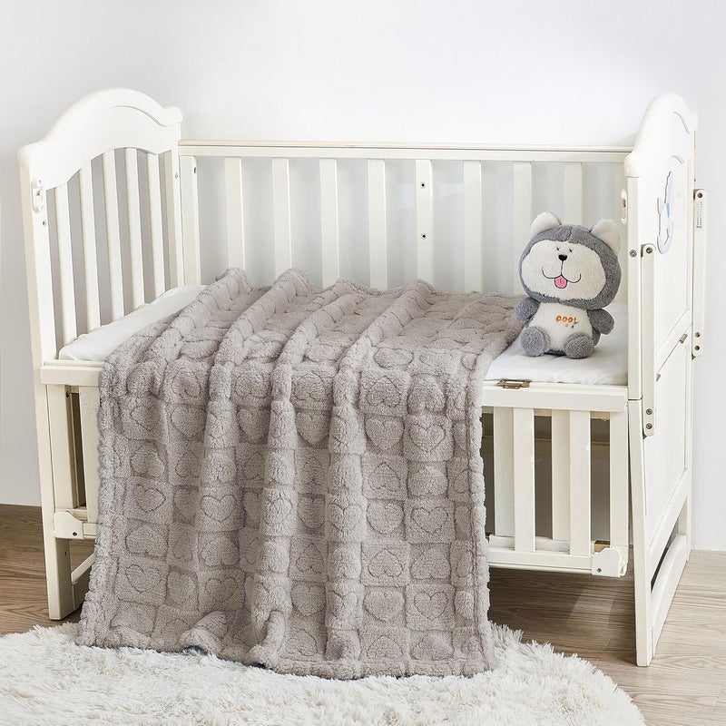 Yurhap Fleece Baby Blanket Heart Checkered, Ultra Soft Cozy Baby Blankets for Boys Girls, Fluffy Infant Toddler Newborn Receiving Gifts for Crib Stroller 30"x40" (Oxford Tan) - Image 2